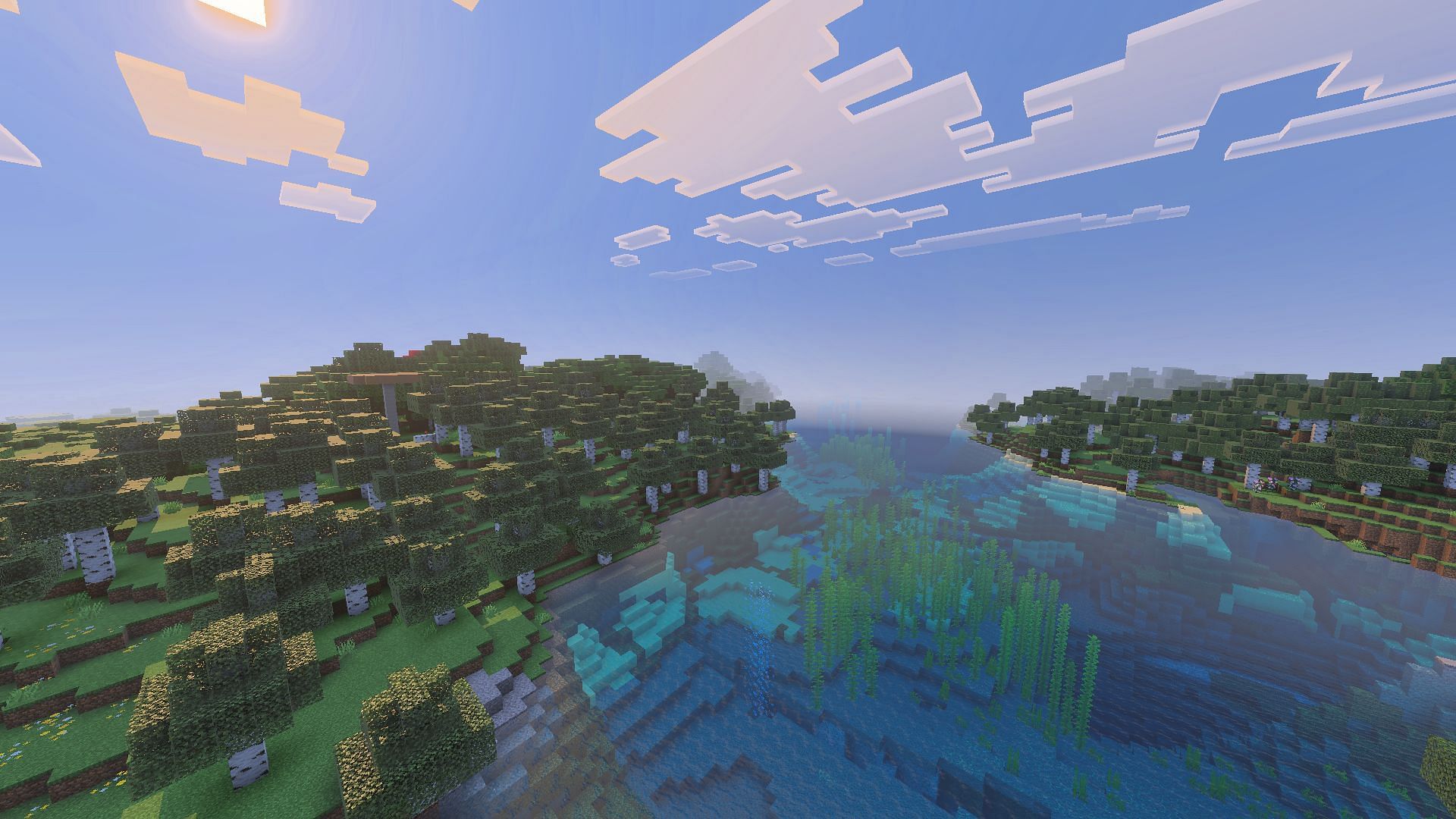Enabling Vibrant Visuals in Minecraft Bedrock has resulted in block outlines, especially in water bodies (Image via Sportskeeda Gaming || Mojang Studios)